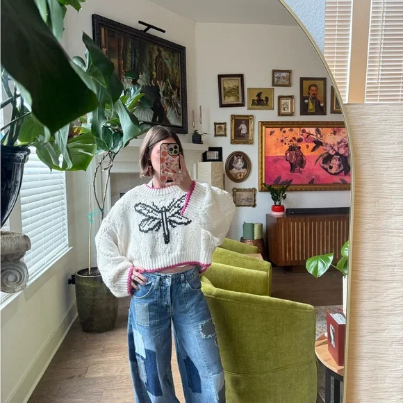 Free People White and Black Dragonfly Sweater - Picture 4 of 4